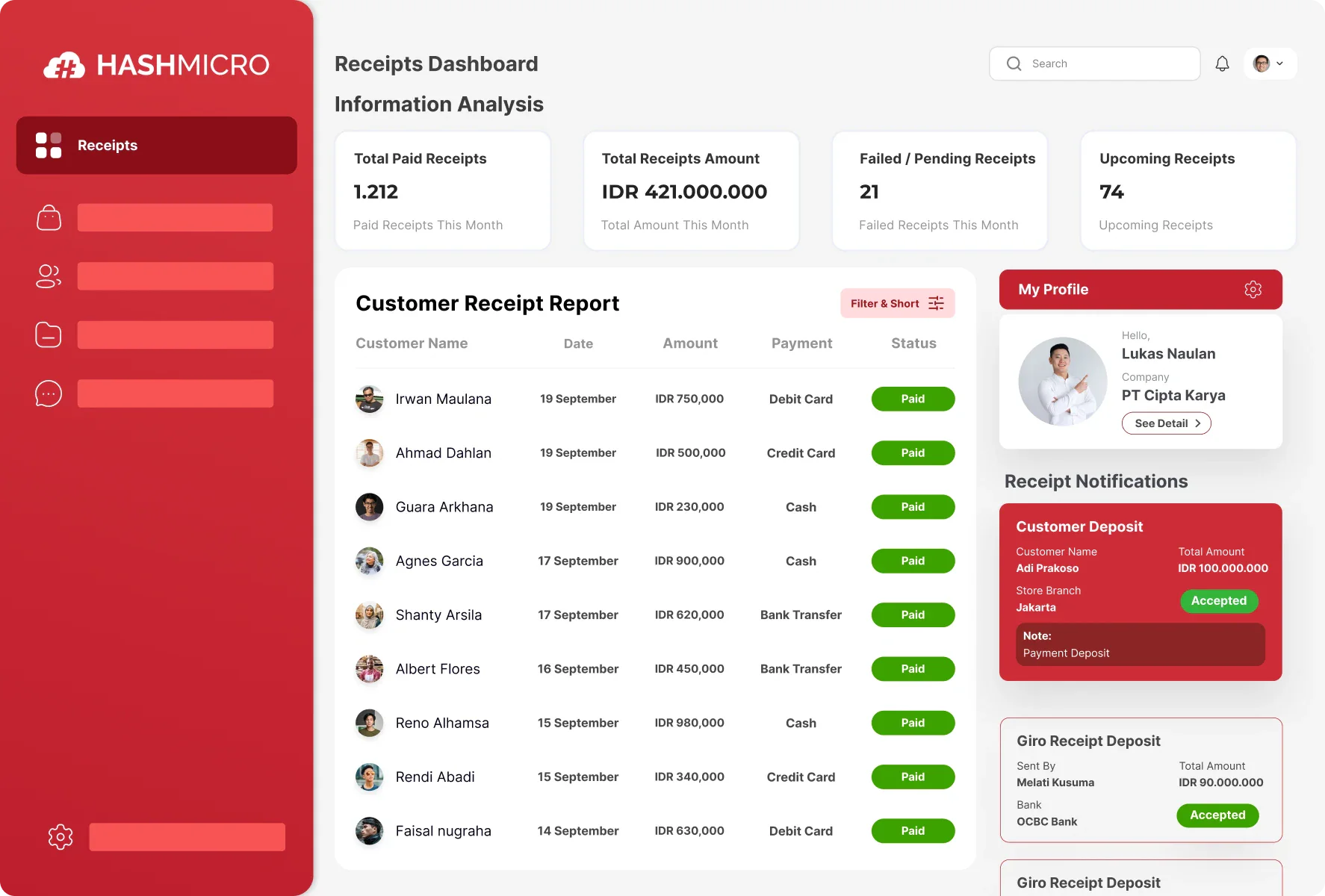 Customer Receipts feature