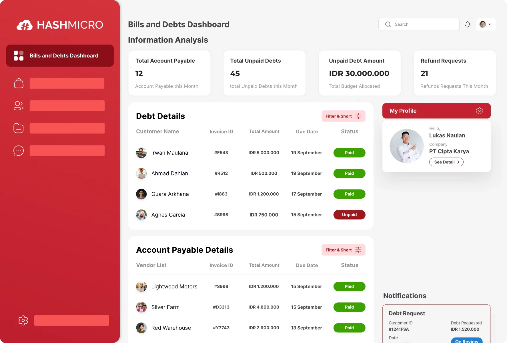 Bills & Debt Collection feature