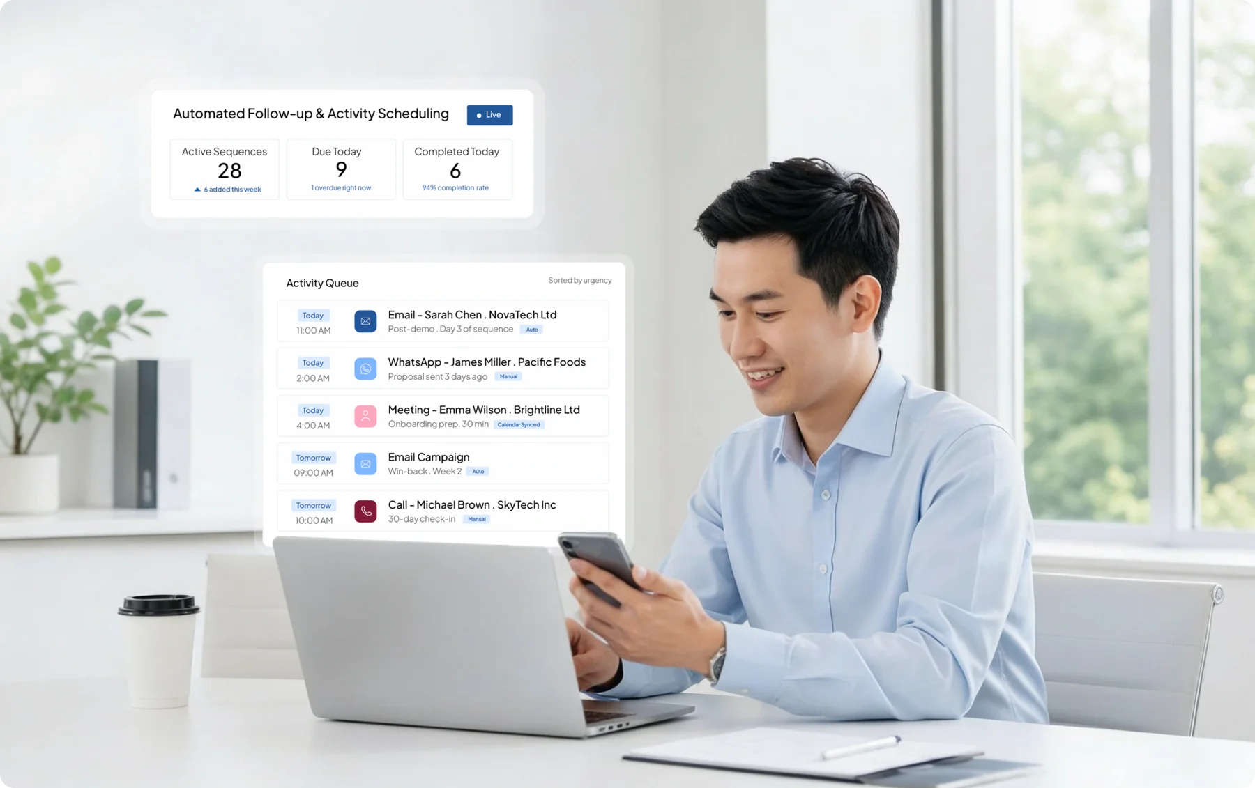 Tampilan modul Otomatisasi Follow-Up & Jadwal Aktivitas pada sistem crm HashMicro