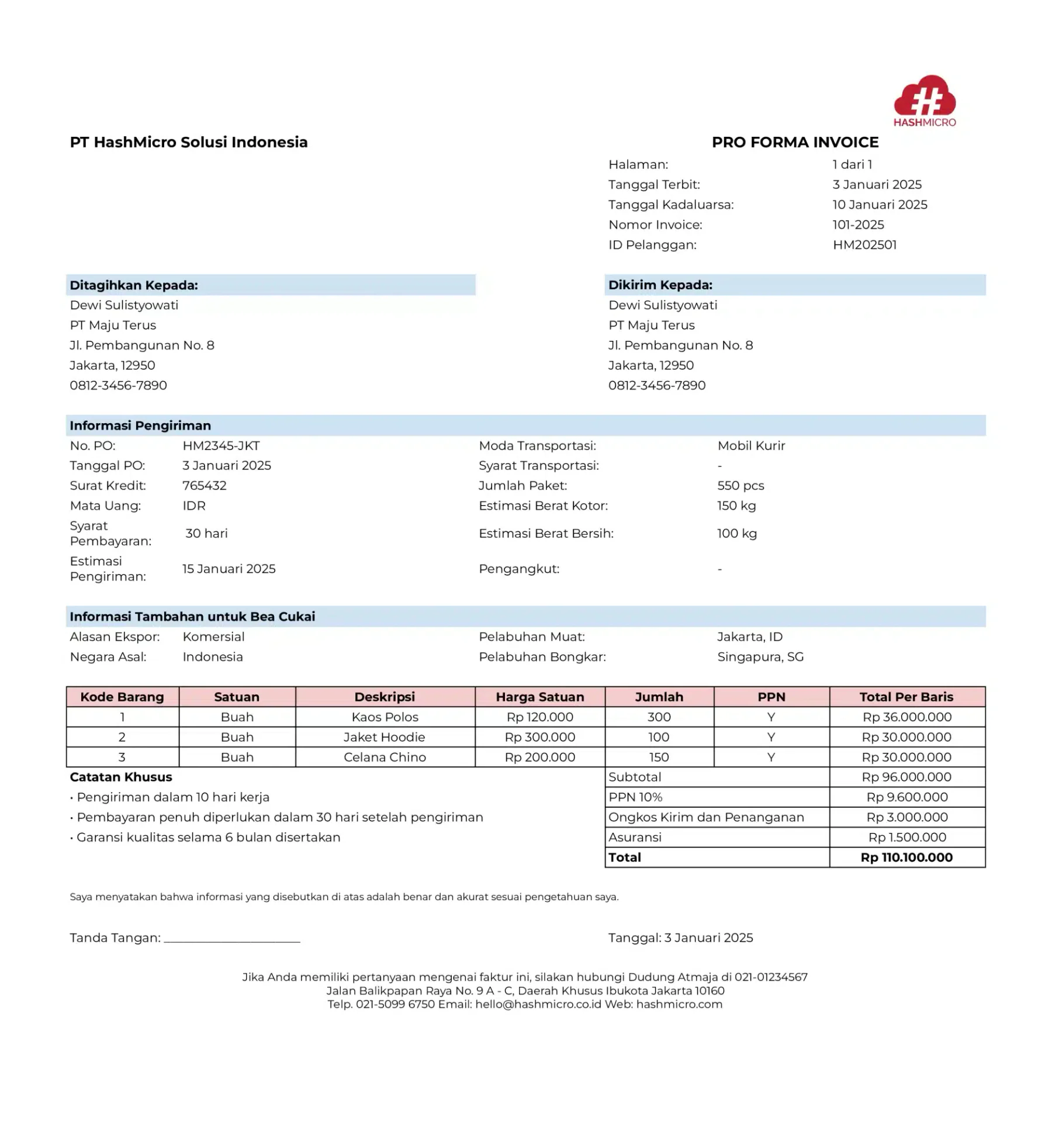 Contoh Invoice Proforma