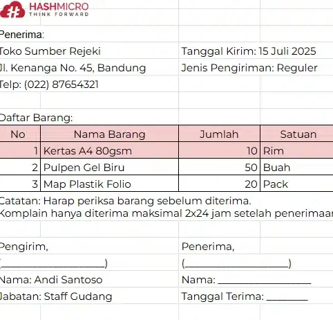 Contoh Surat Jalan Barang Toko Alat Tulis