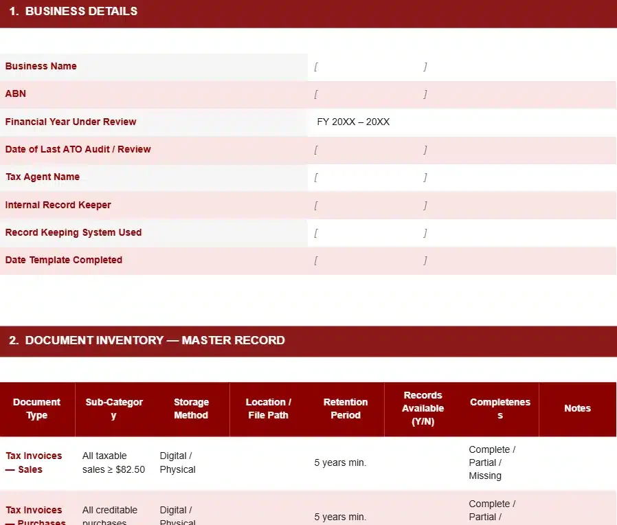 RECORD KEEPING AND AUDIT READINESS TEMPLATE