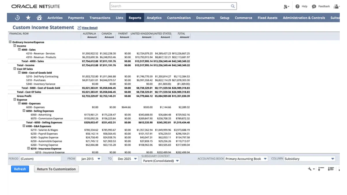 Oracle NetSuite Financial Reporting Software