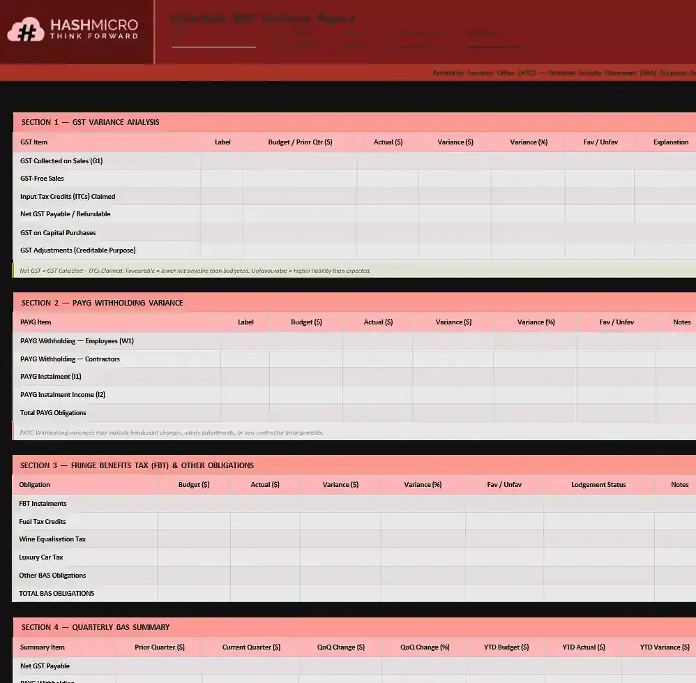 Quarterly BAS variance Template