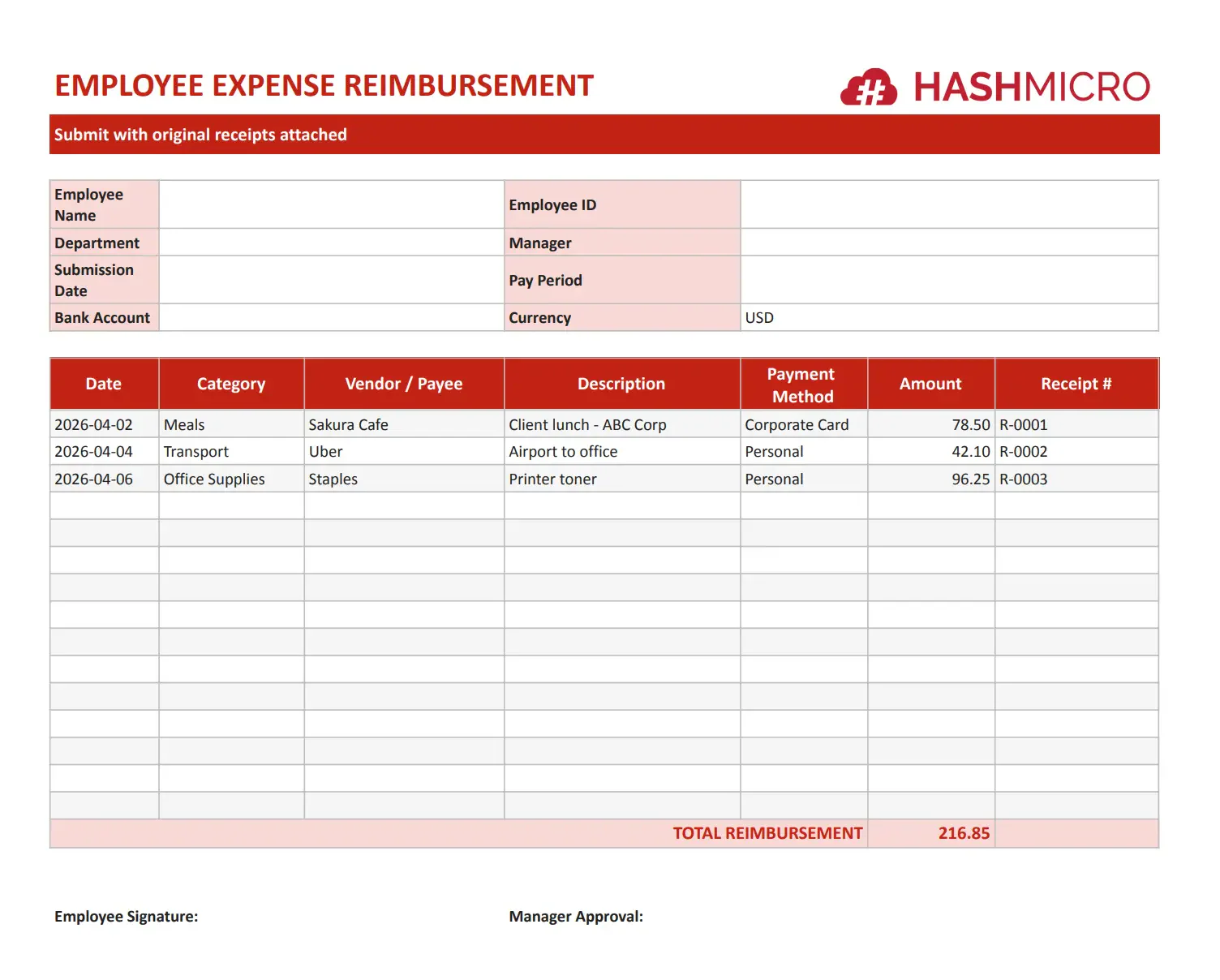 TEMPLATE EMPLOYEE EXPENSE