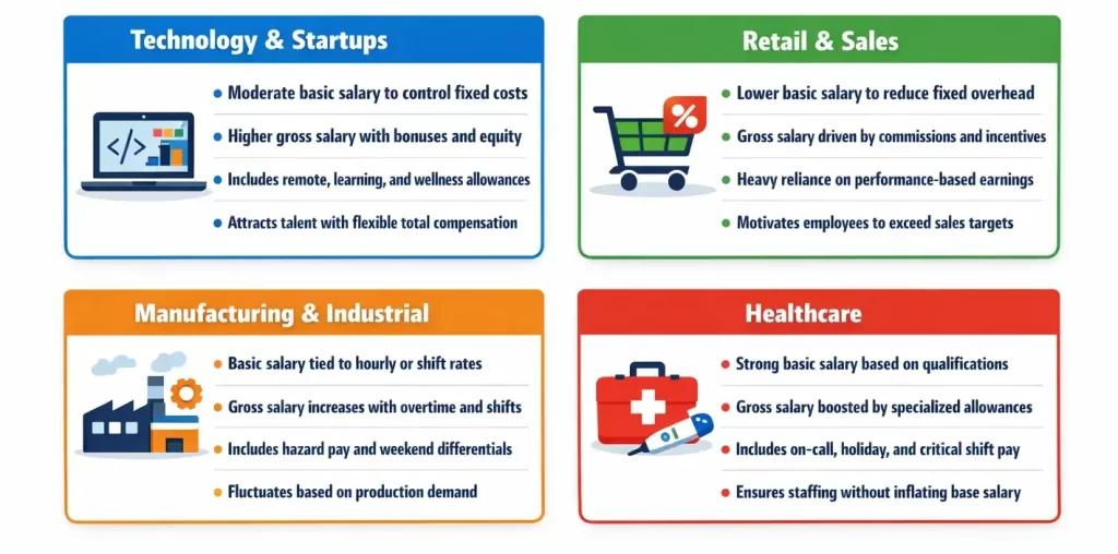 Specific industries use of basic and gross salary