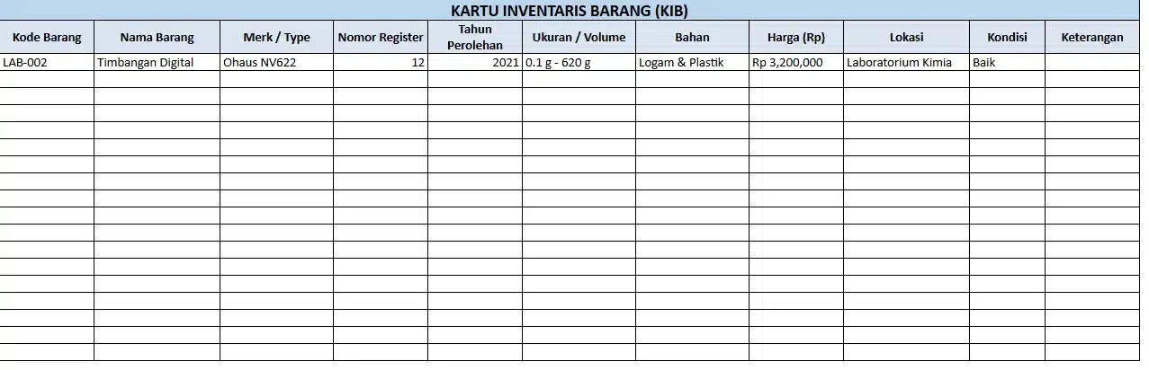 Contoh Kartu Inventaris Barang