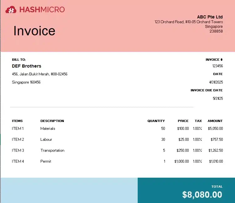 Subcontractor invoice template (Download)