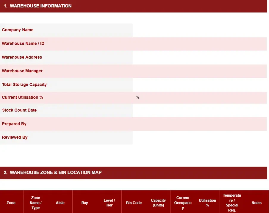 WAREHOUSE INVENTORY LIST TEMPLATE