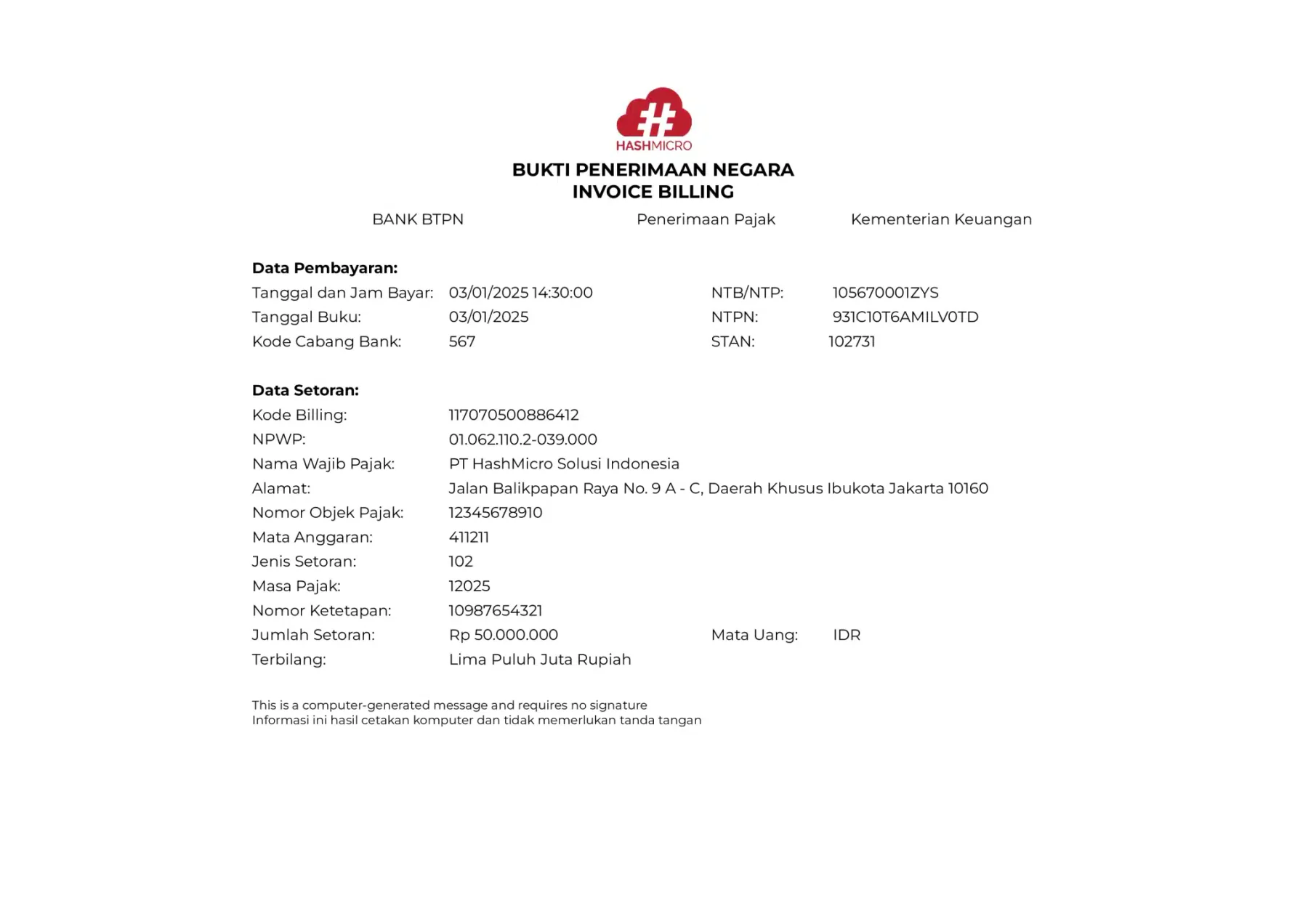Contoh Invoice Tagihan