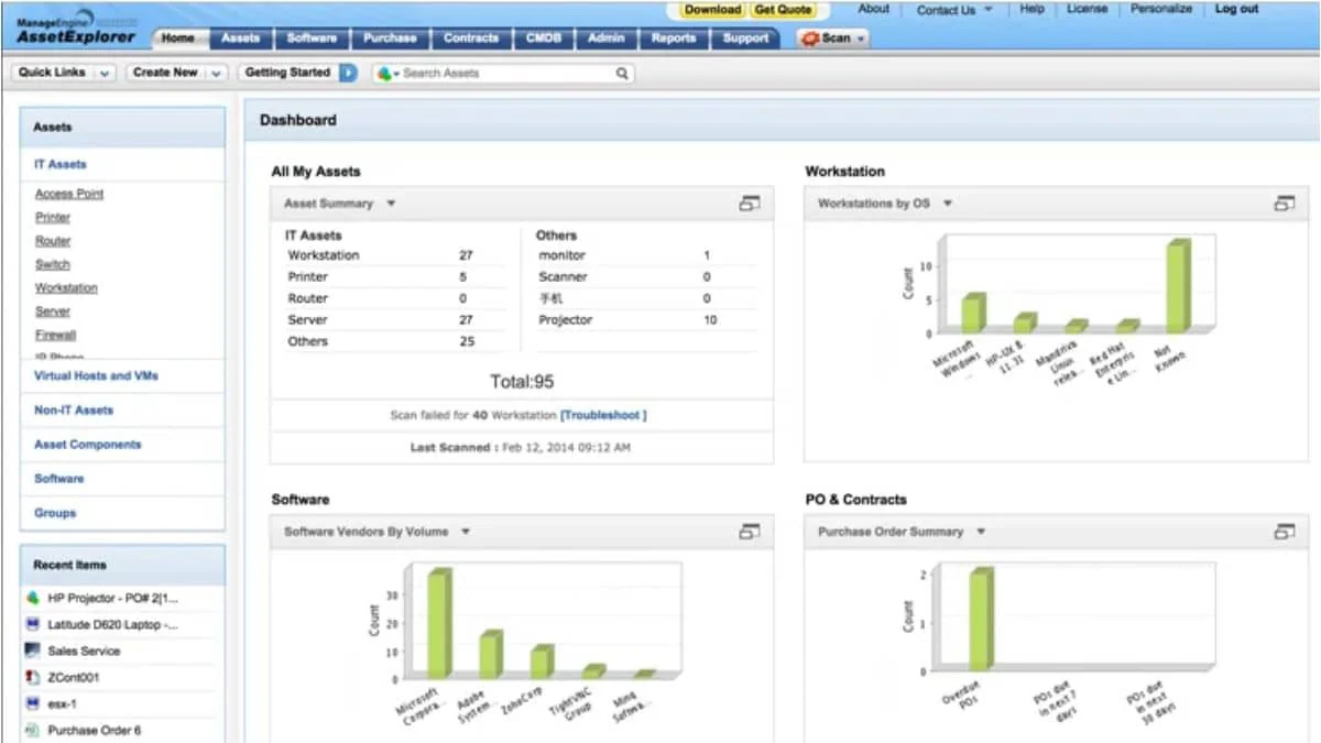 ManageEngine AssetExplorer equipment maintenance management software