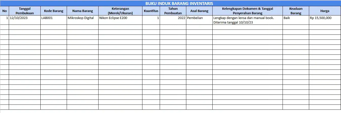 Contoh Buku Induk Inventaris