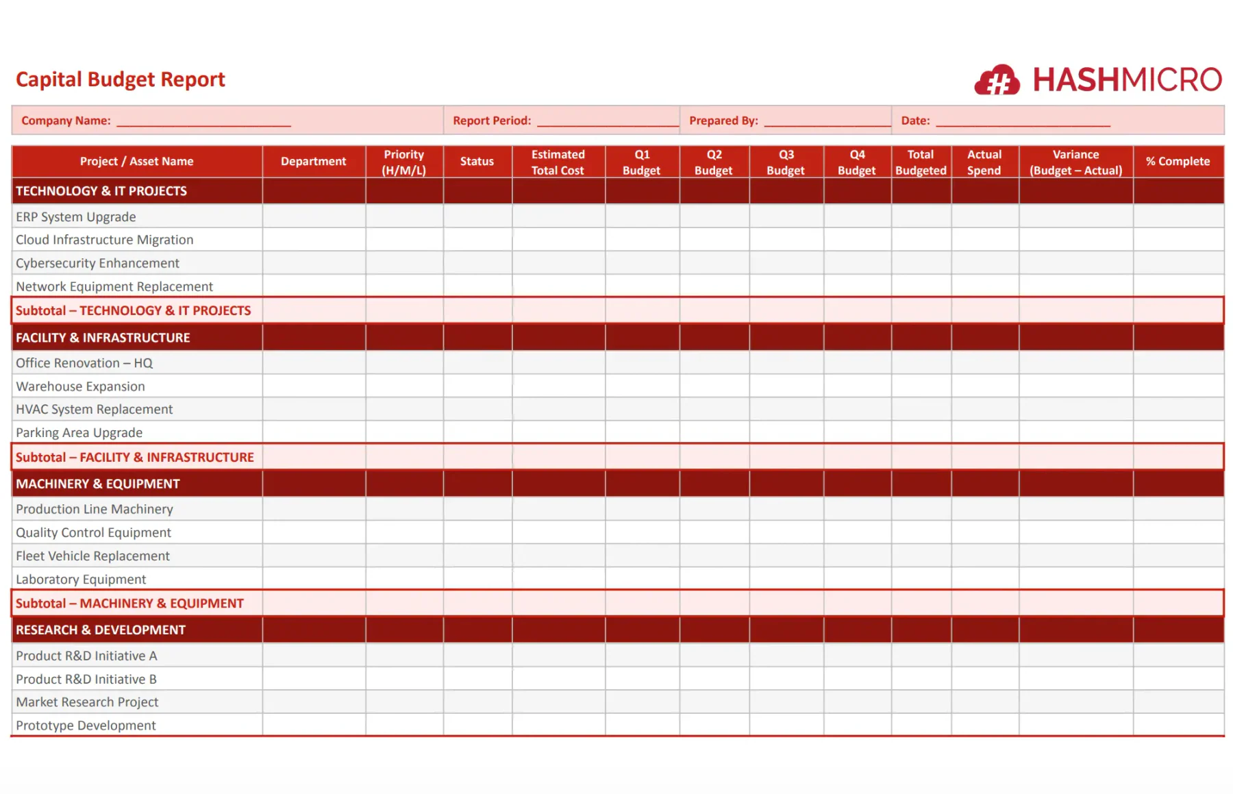 TEMPLATE CAPITAL BUDGET REPORT