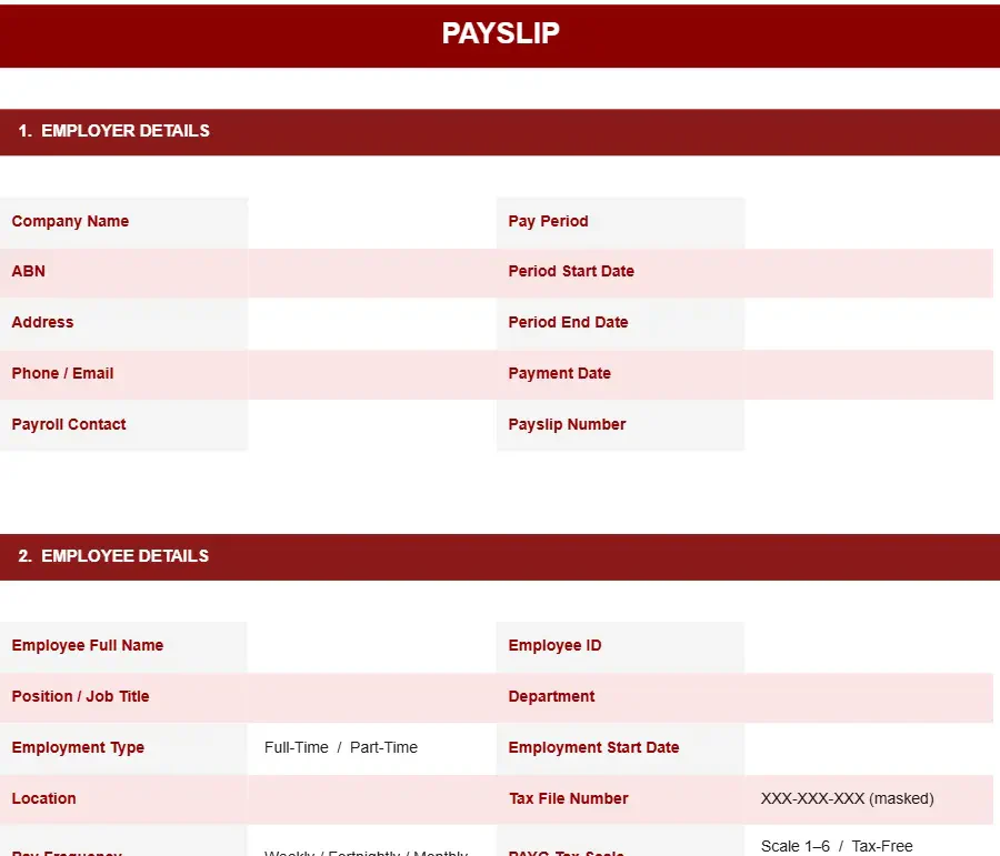 FULL-TIME AND PART-TIME PAYSLIP TEMPLATE