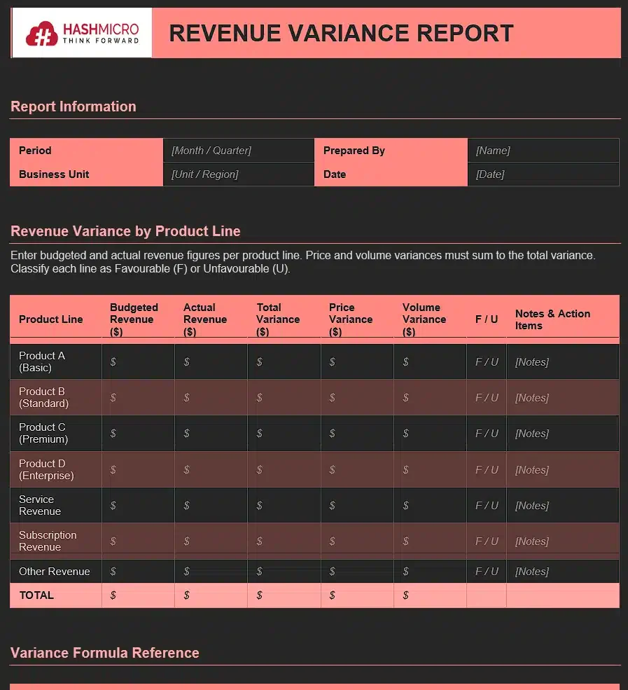 Revenue Variance Report Template