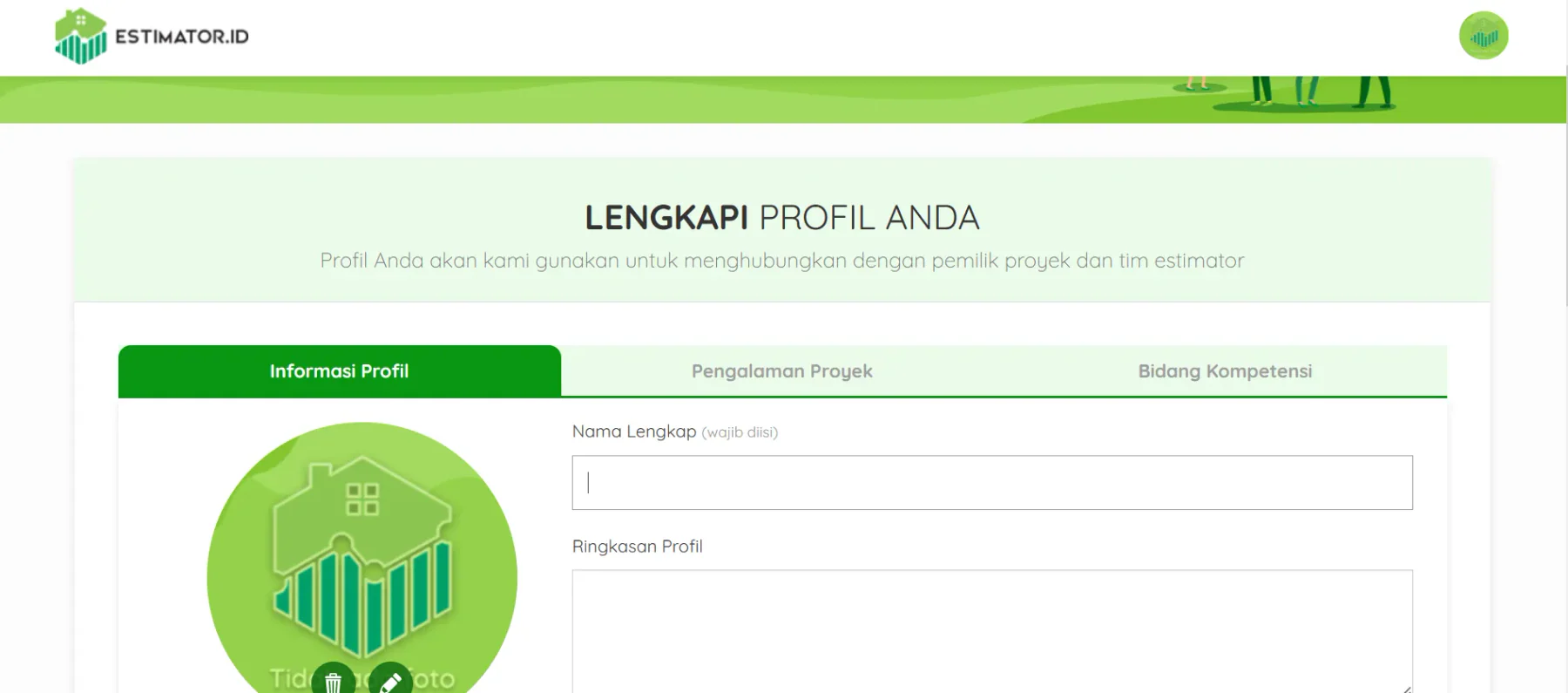 tampilan dashboard estimator id