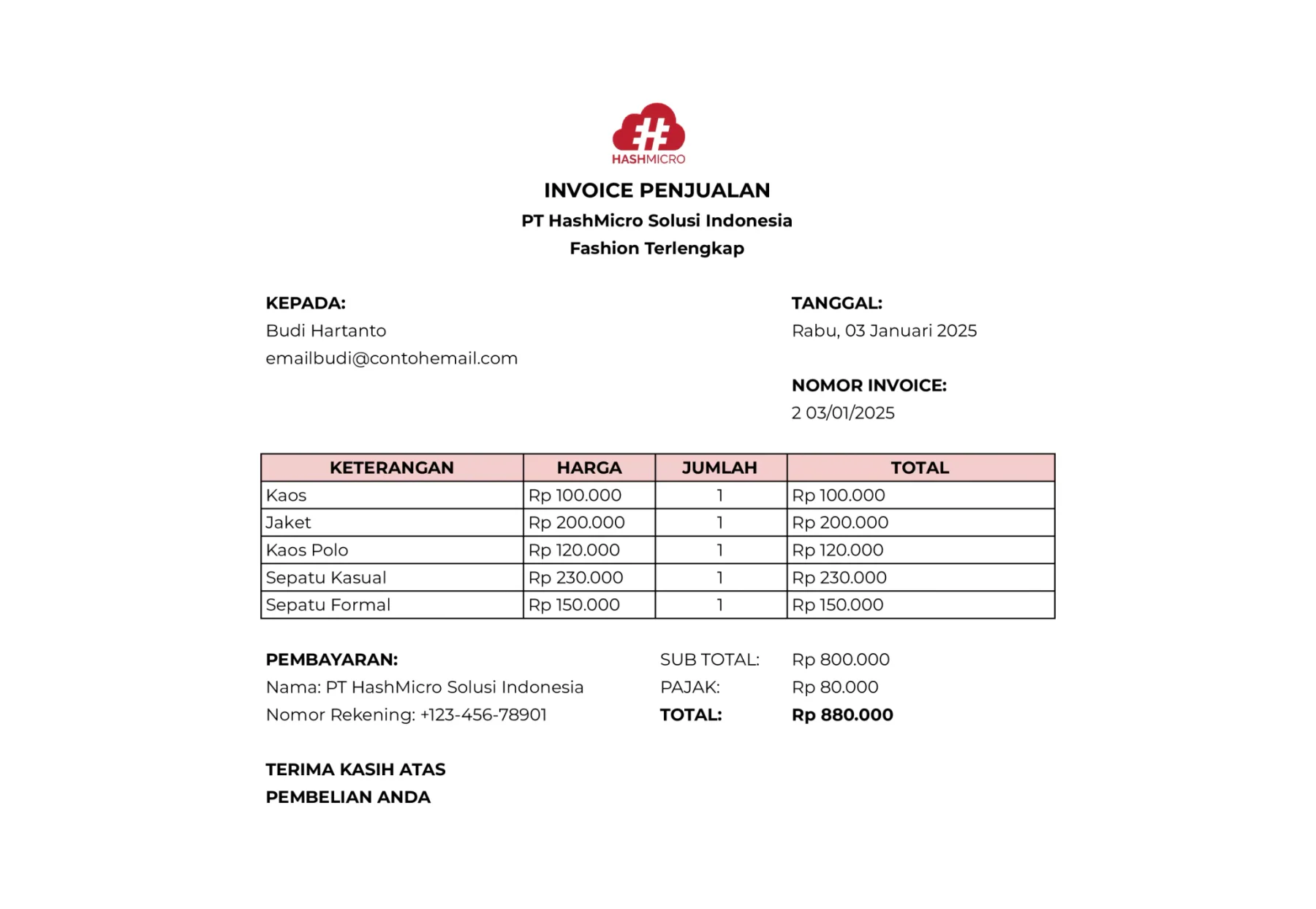 Contoh Invoice Penjualan