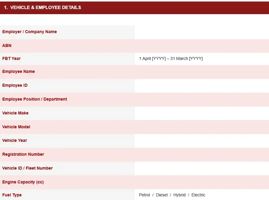 CAR FRINGE BENEFITS LOGBOOK TEMPLATE