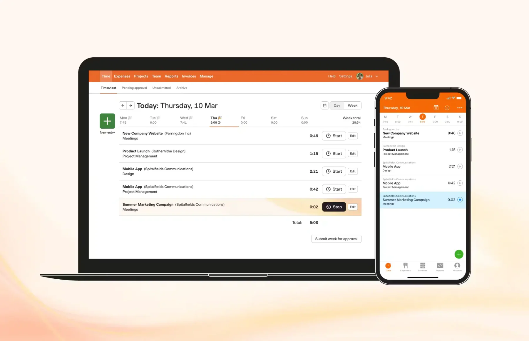Harvest professional services software dashboard