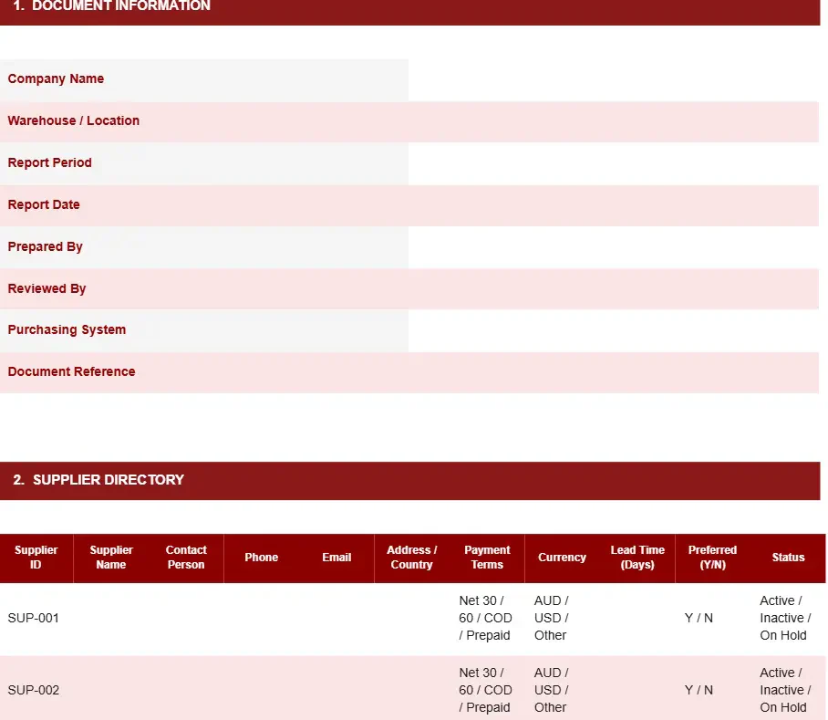 SUPPLIER-LINKED INVENTORY TEMPLATE