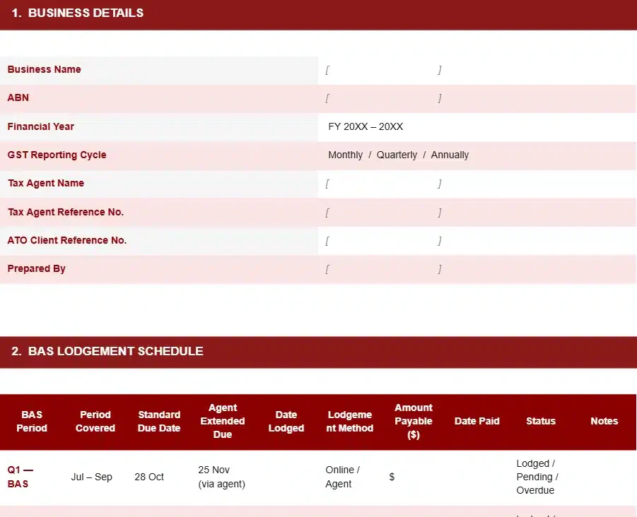 ATO DEADLINE AND LODGEMENT TRACKER TEMPLATE