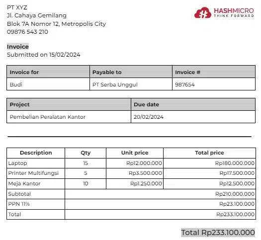 Contoh E-Invoice Pembayaran Excel