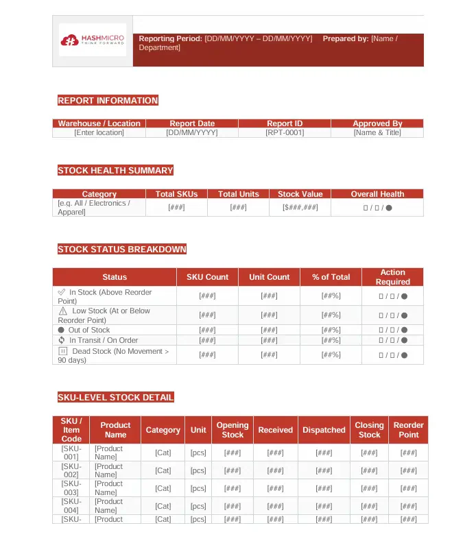 Stock Level Report Template