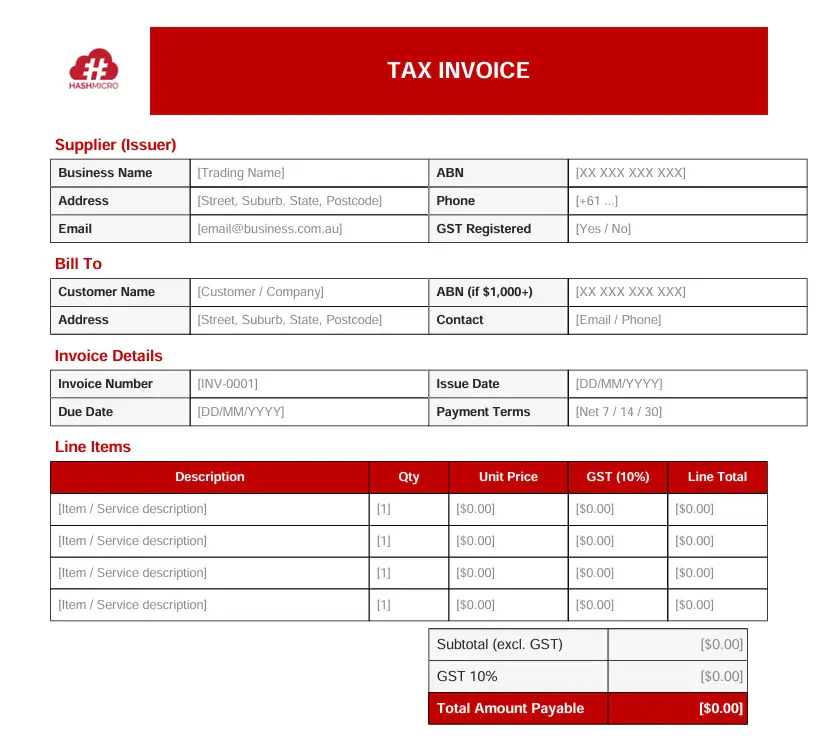Standard Tax Invoice Template