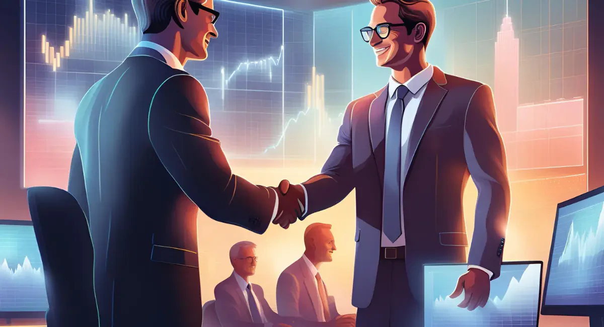 a business person buying someone company