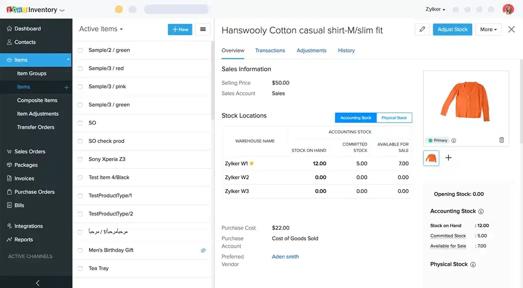 zoho warehouse software