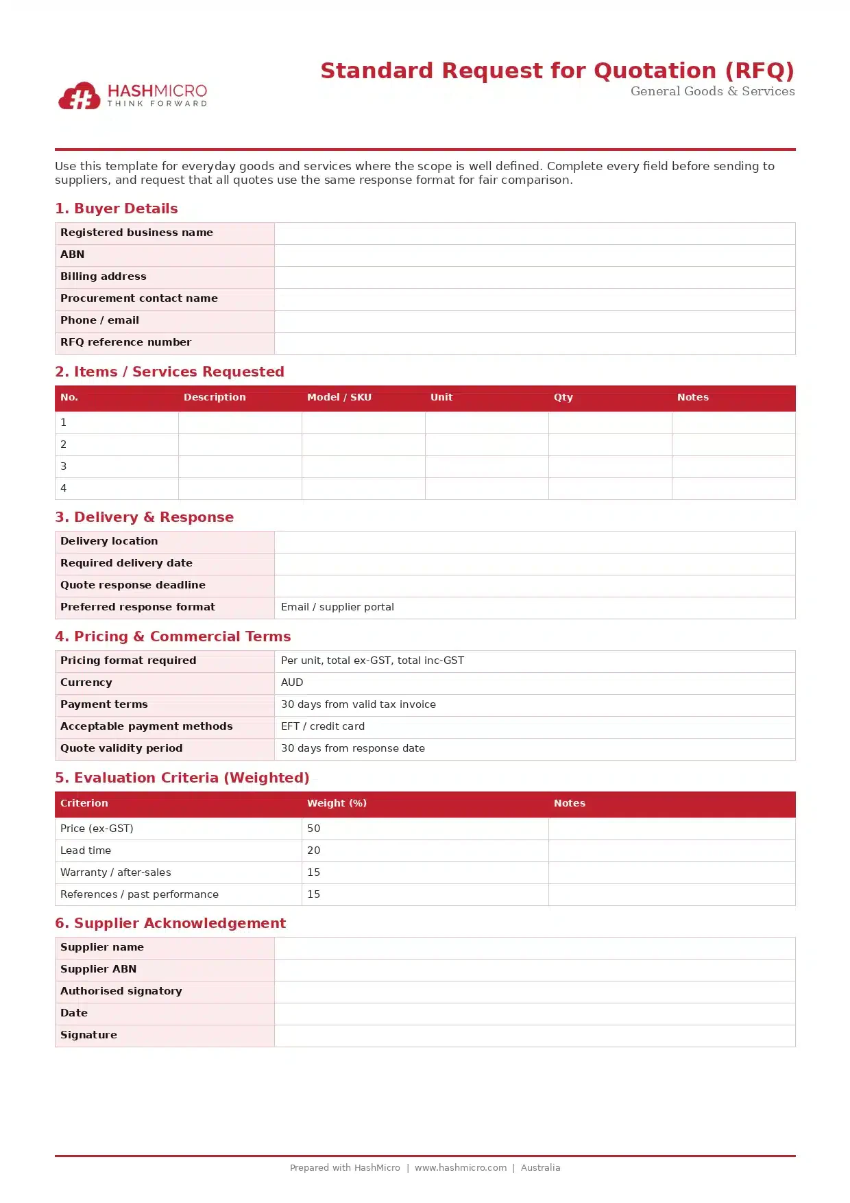 Standard RFQ Template