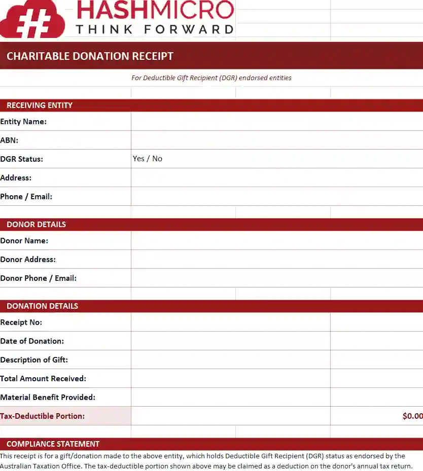 Charitable donation receipt template