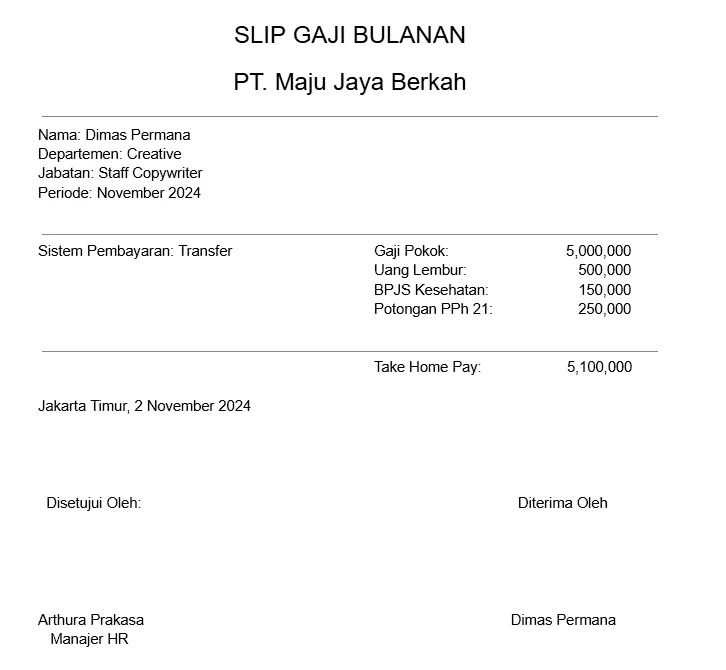 contoh slip gaji sistem payroll