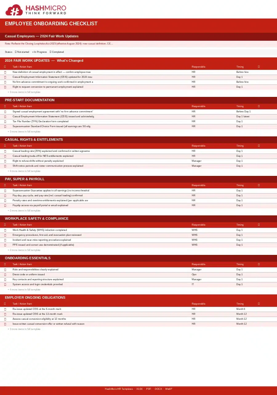 Onboarding Checklist For Casual Employees Template