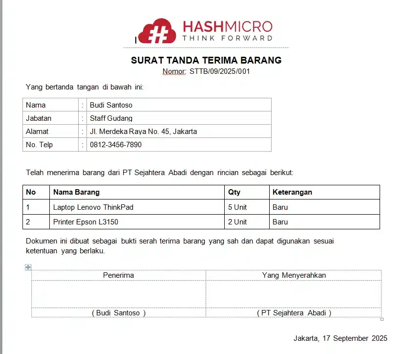 Template Surat Tanda Terima Lengkap