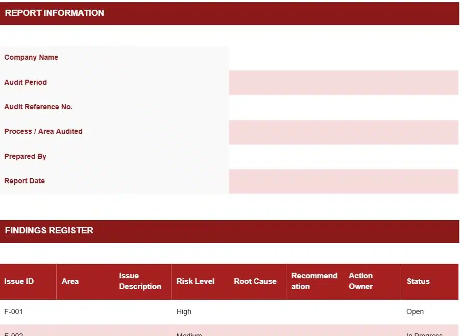 AUDIT FINDINGS AND OBSERVATIONS TEMPLATE