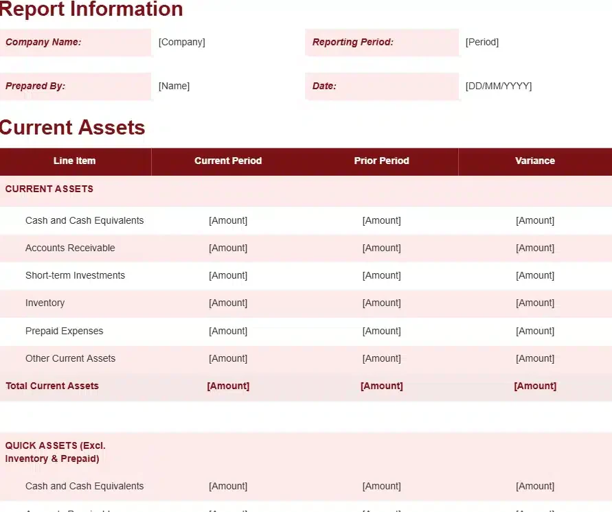 LIQUIDITY ANALYSYS REPORT TEMPLATE