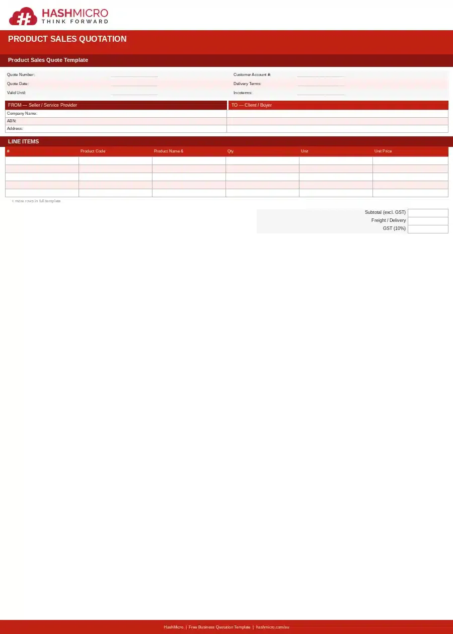 Product Sales Quote Template