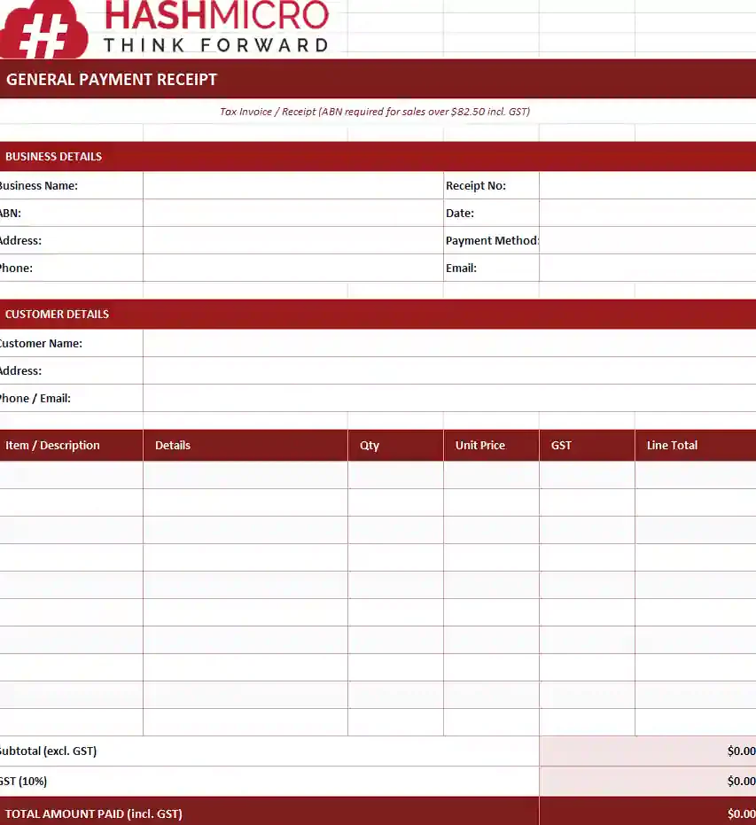 General payment receipt template
