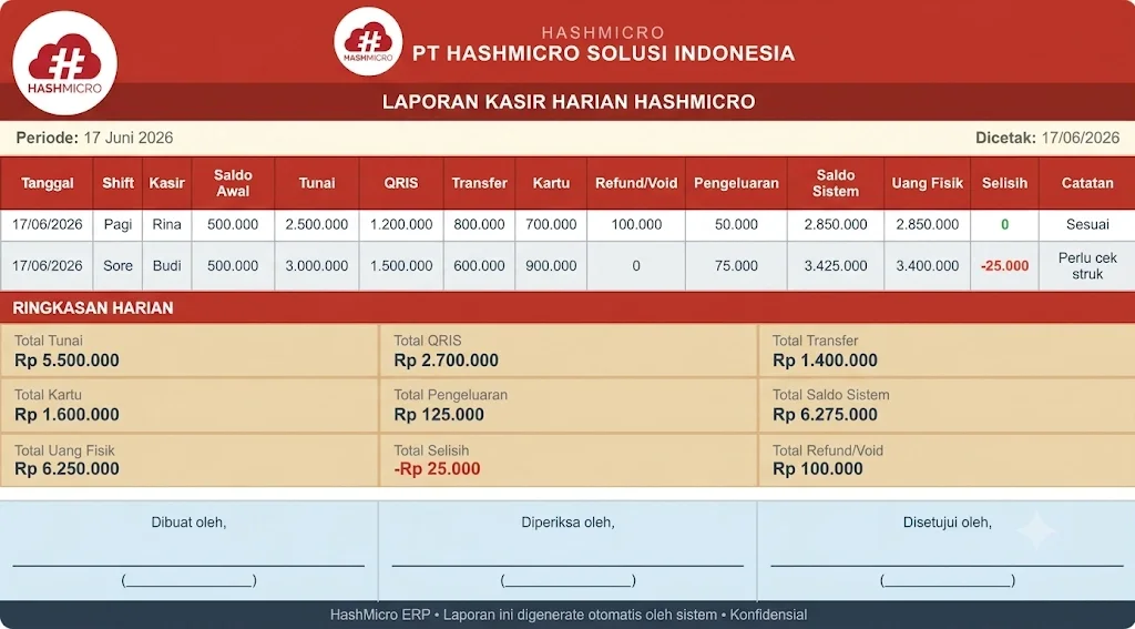 laporan kasir harian hashmicro