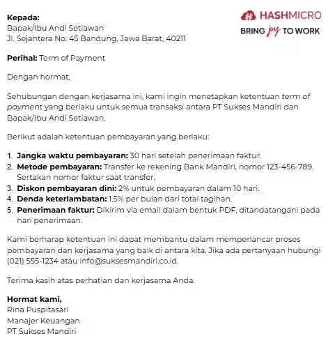 contoh surat term of payment