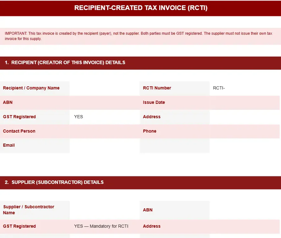 RECIPIENT-CREATED TAX INVOICE TEMPLATE
