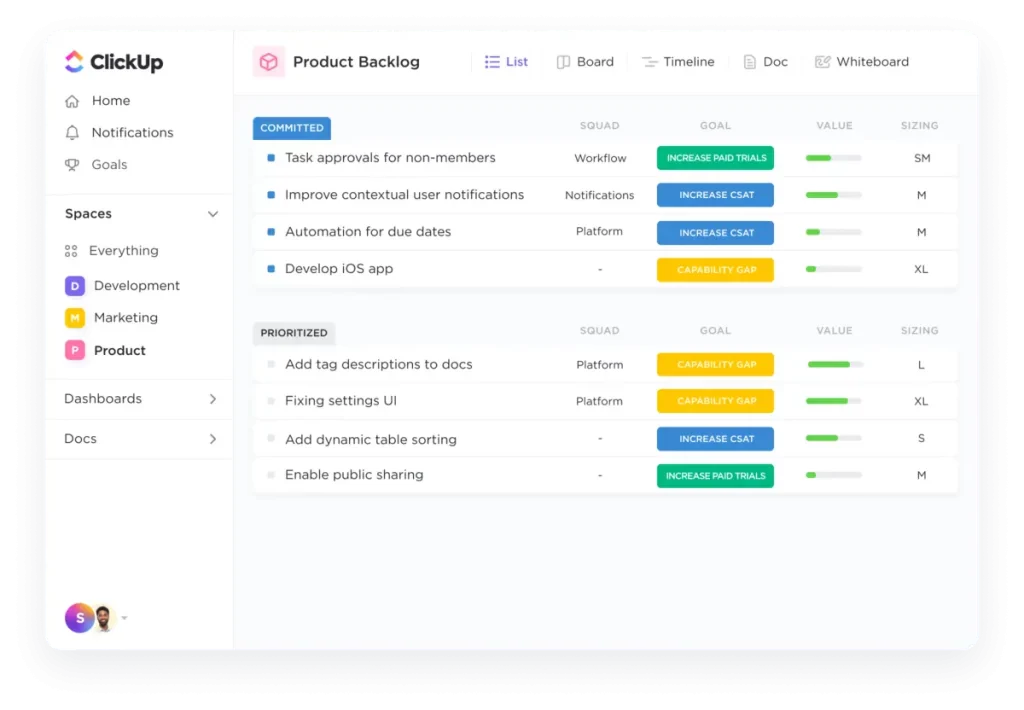 ClickUp Product Information Management Software