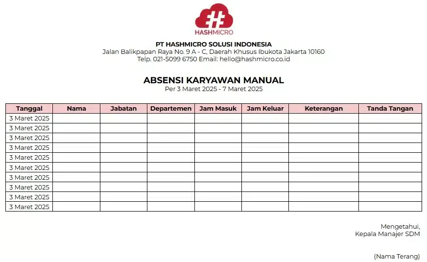 Download Absensi Karyawan Harian Manual