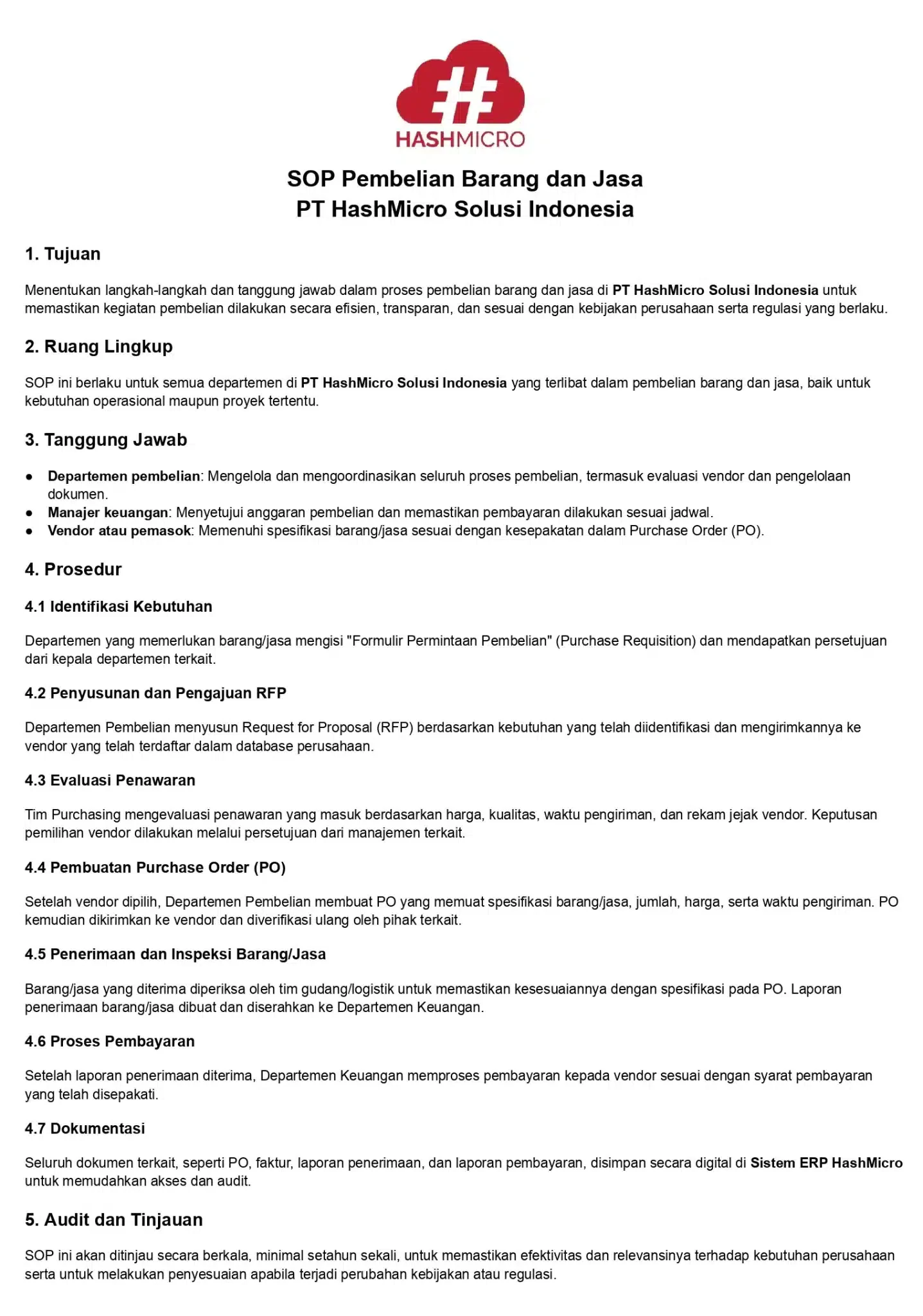 contoh sop purchasing