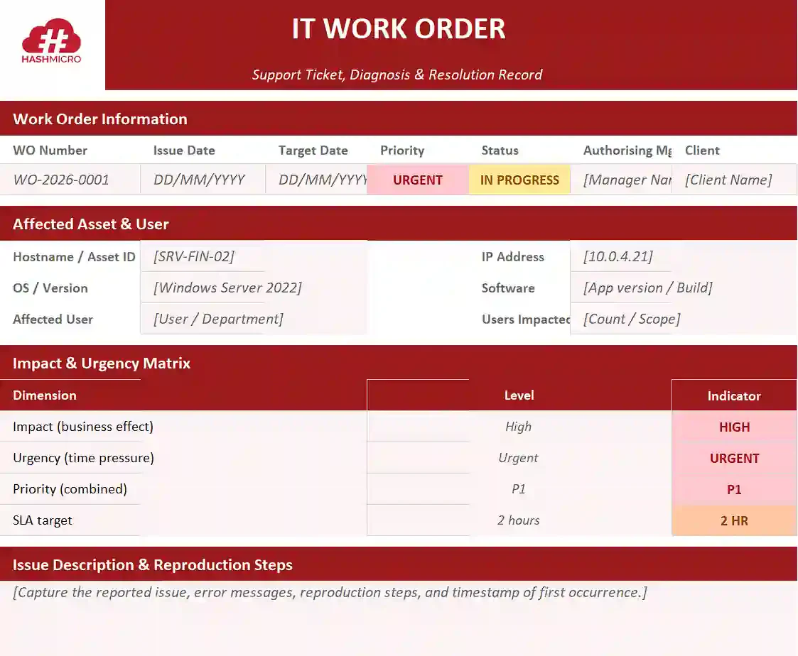 IT and technology work order template