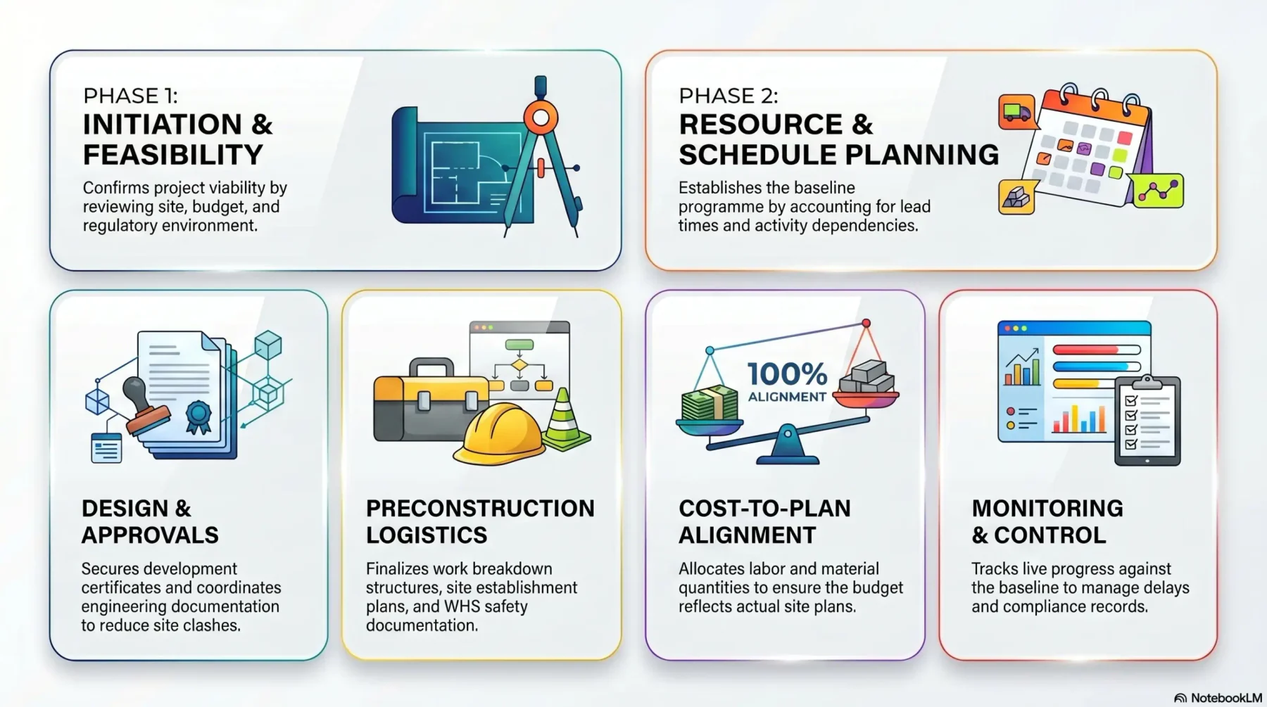Construction project planning lifecycle diagram
