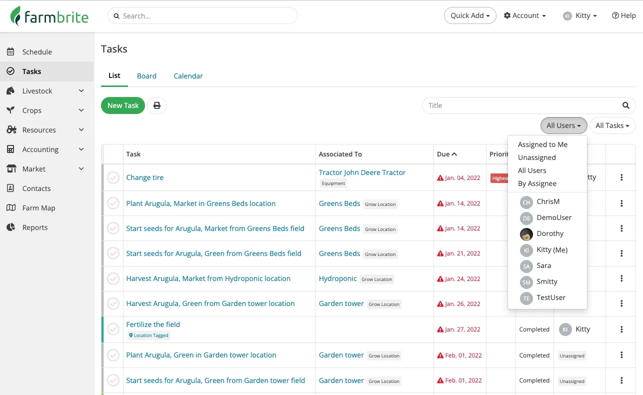 Farmbrite farm management software dashboard
