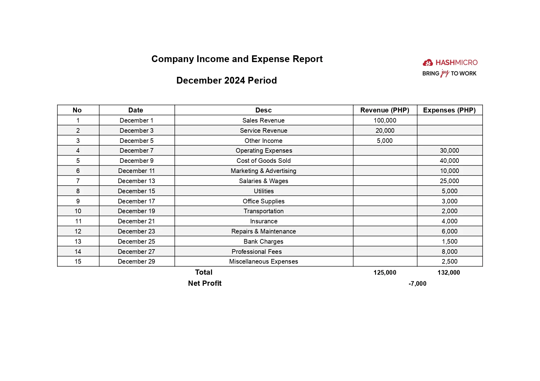 Company Income and Expense Report