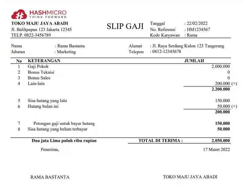 Contoh Slip Gaji Karyawan Toko